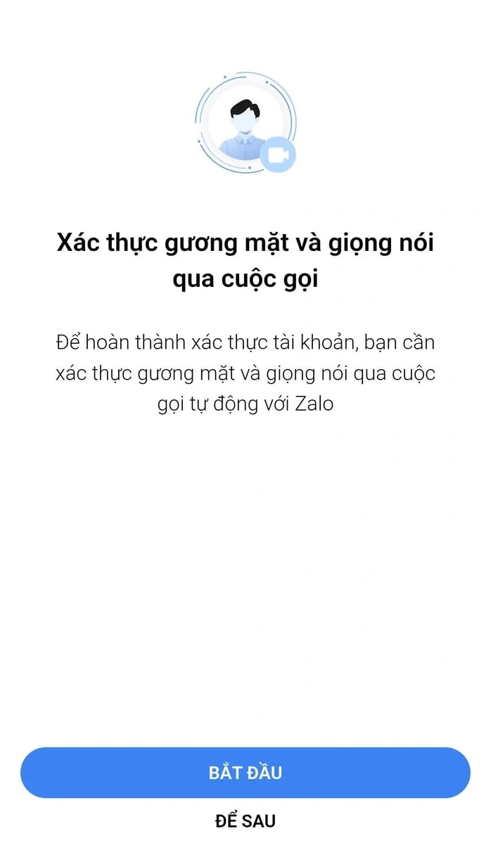 Giao diện tính năng xác thực tài khoản mới của Zalo qua gương mặt và giọng nói