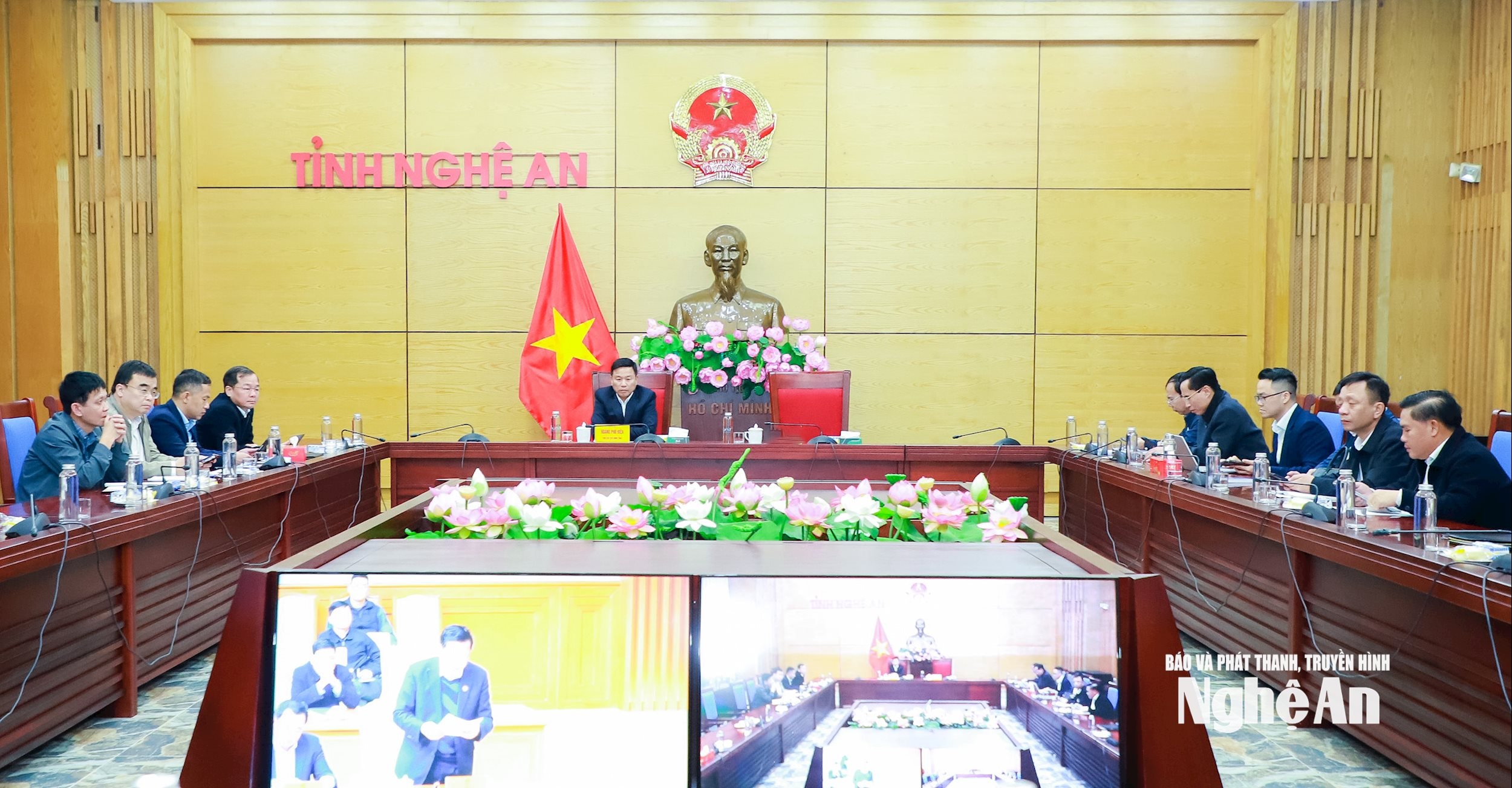 Quang cảnh hội nghị tại điểm cầu UBND tỉnh Nghệ An. Ảnh: Thành Duy