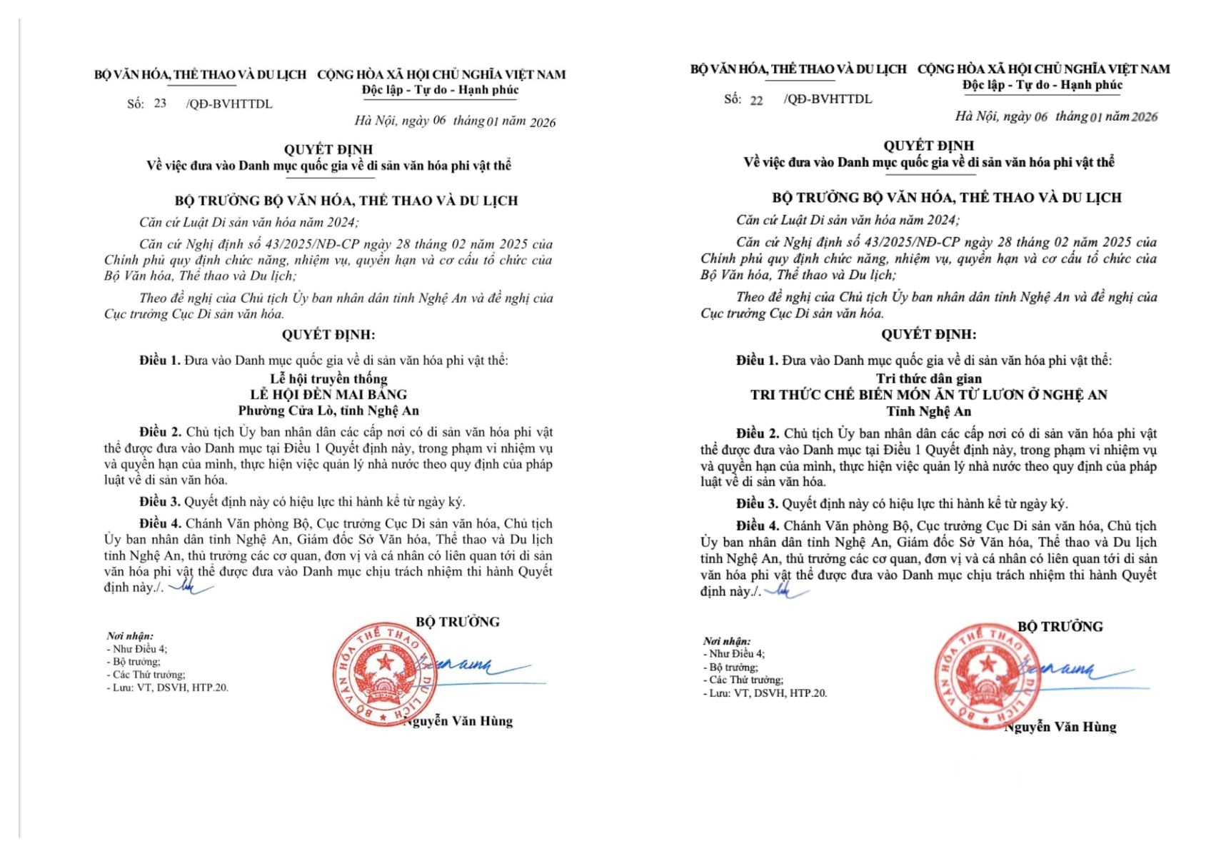 Nghệ An có thêm 2 di sản văn hóa phi vật thể quốc gia