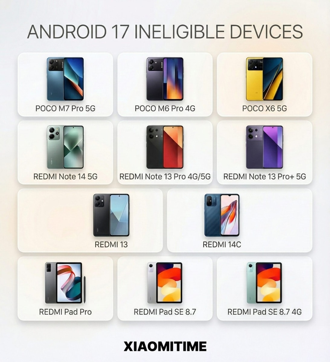 Danh sách các điện thoại Xiaomi không được cập nhật Android 17