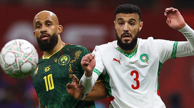 Bryan Mbeumo thi đấu trong màu áo đội tuyển Cameroon tại AFCON.