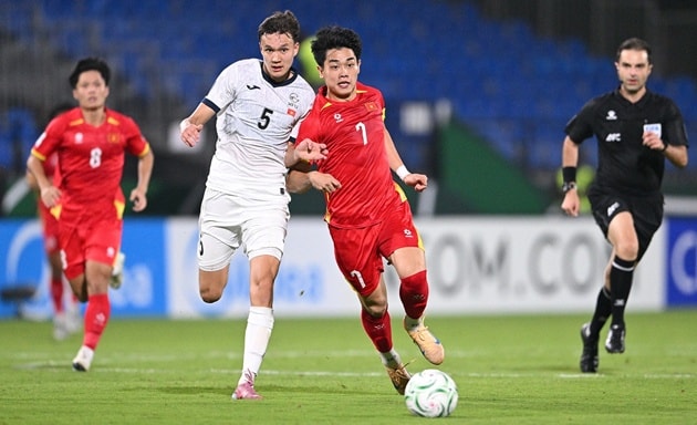 Các cầu thủ U23 Việt Nam trên sân tập chuẩn bị cho trận đấu tiếp theo