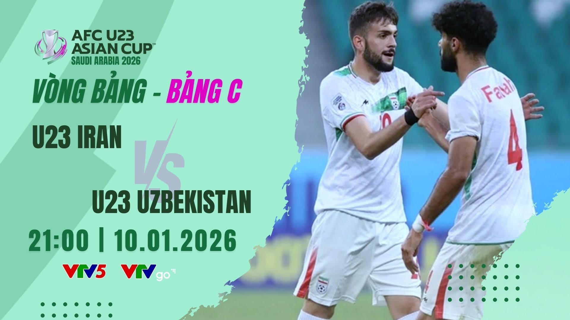 VTV5 TV360 trực tiếp bóng đá U23 Iran vs Uzbekistan 10/1/2026