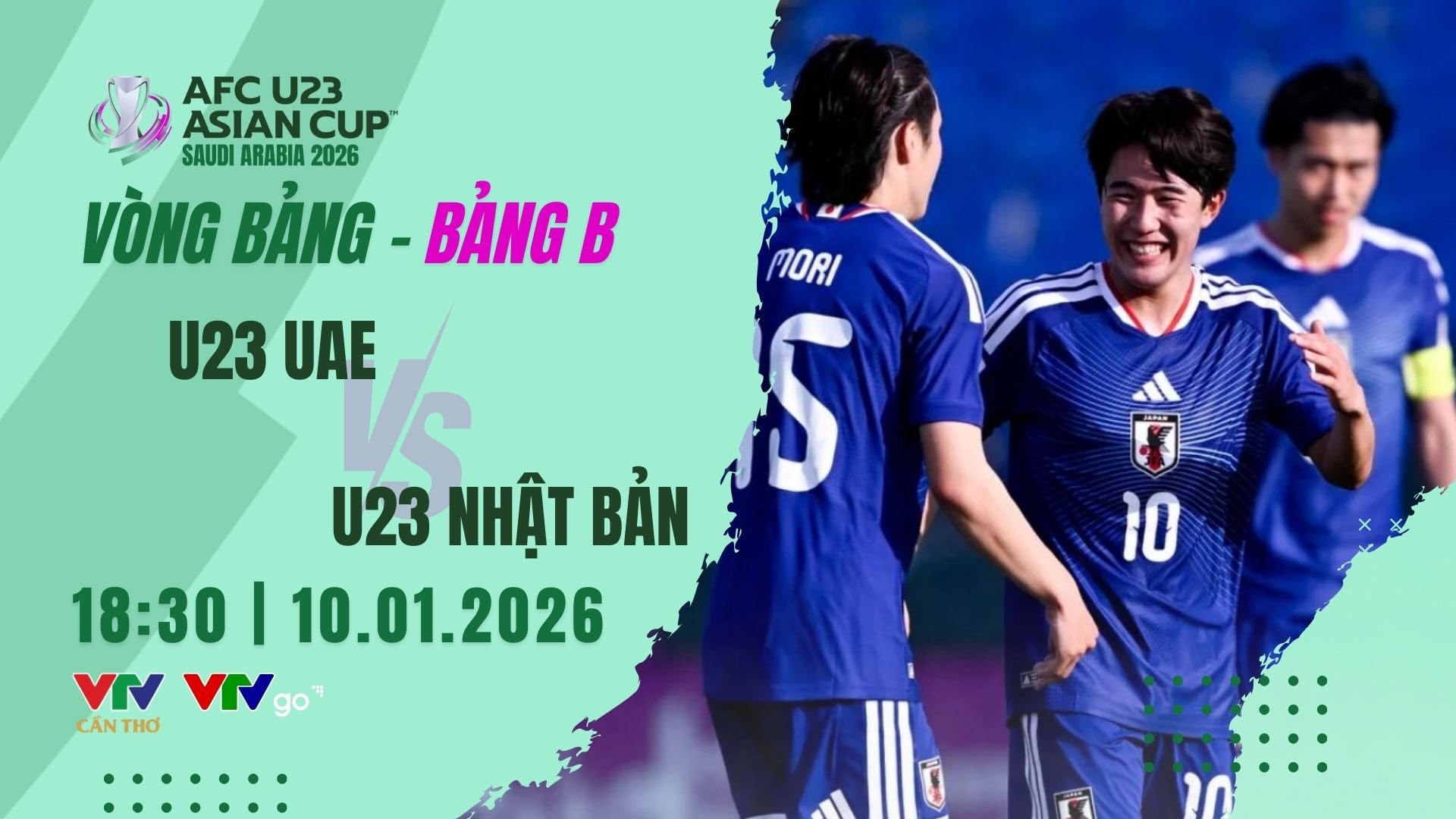 VTV6 FPTPlay trực tiếp bóng đá U23 Nhật Bản vs UAE 10/1/2026