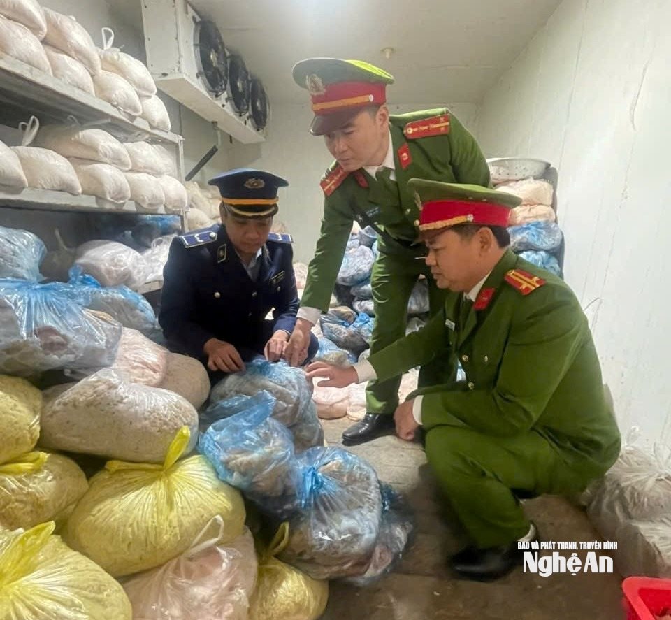 Đội QLTT số 10 phối hợp với lực lượng chức năng kiểm tra phát hiện cơ sở tích trử 1.000 kg da lợn không rõ nguồn gốc xuất xứ ở xã Hưng Nguyên