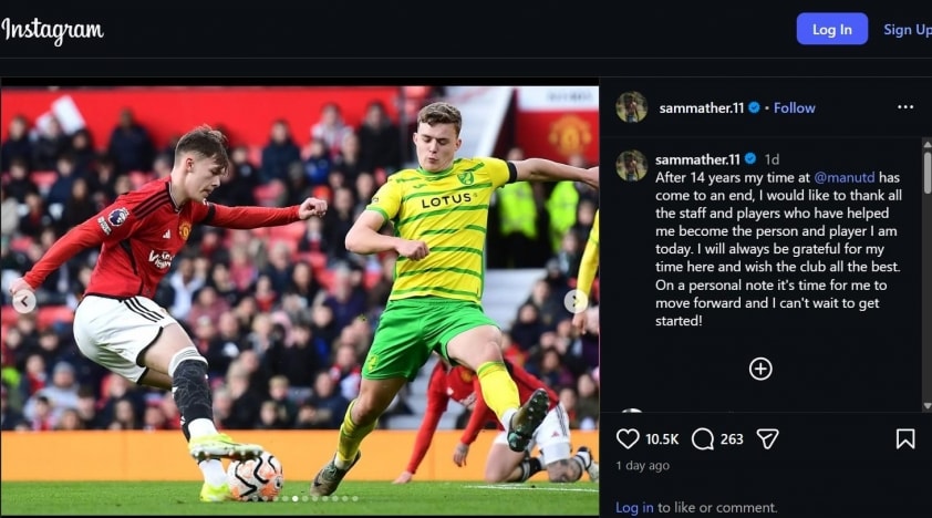 Sam Mather chia tay Manchester United trên mạng xã hội