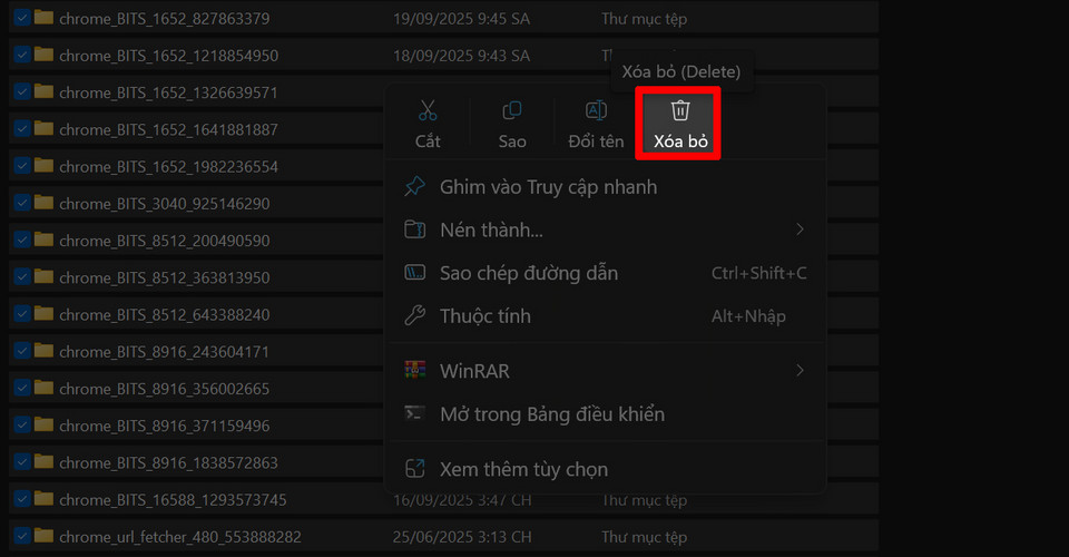 Xóa tệp trong thư mục Temp