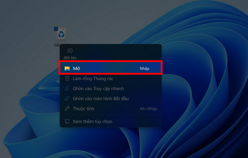 Mở thùng rác trên màn hình máy tính