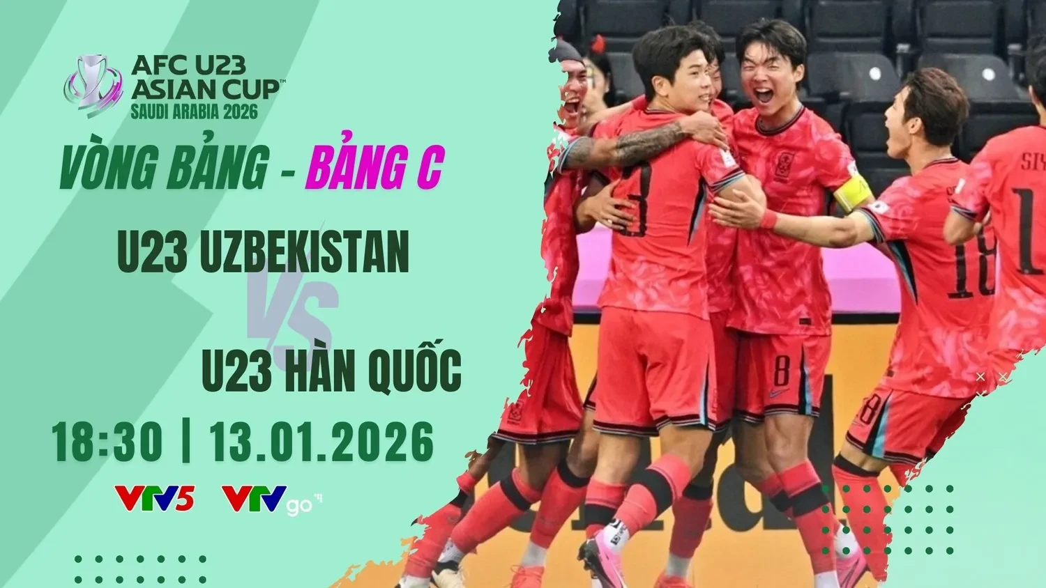Tường thuật bóng đá U23 Hàn Quốc vs Uzbekistan trên VTV5 18h30 13/01/2026 