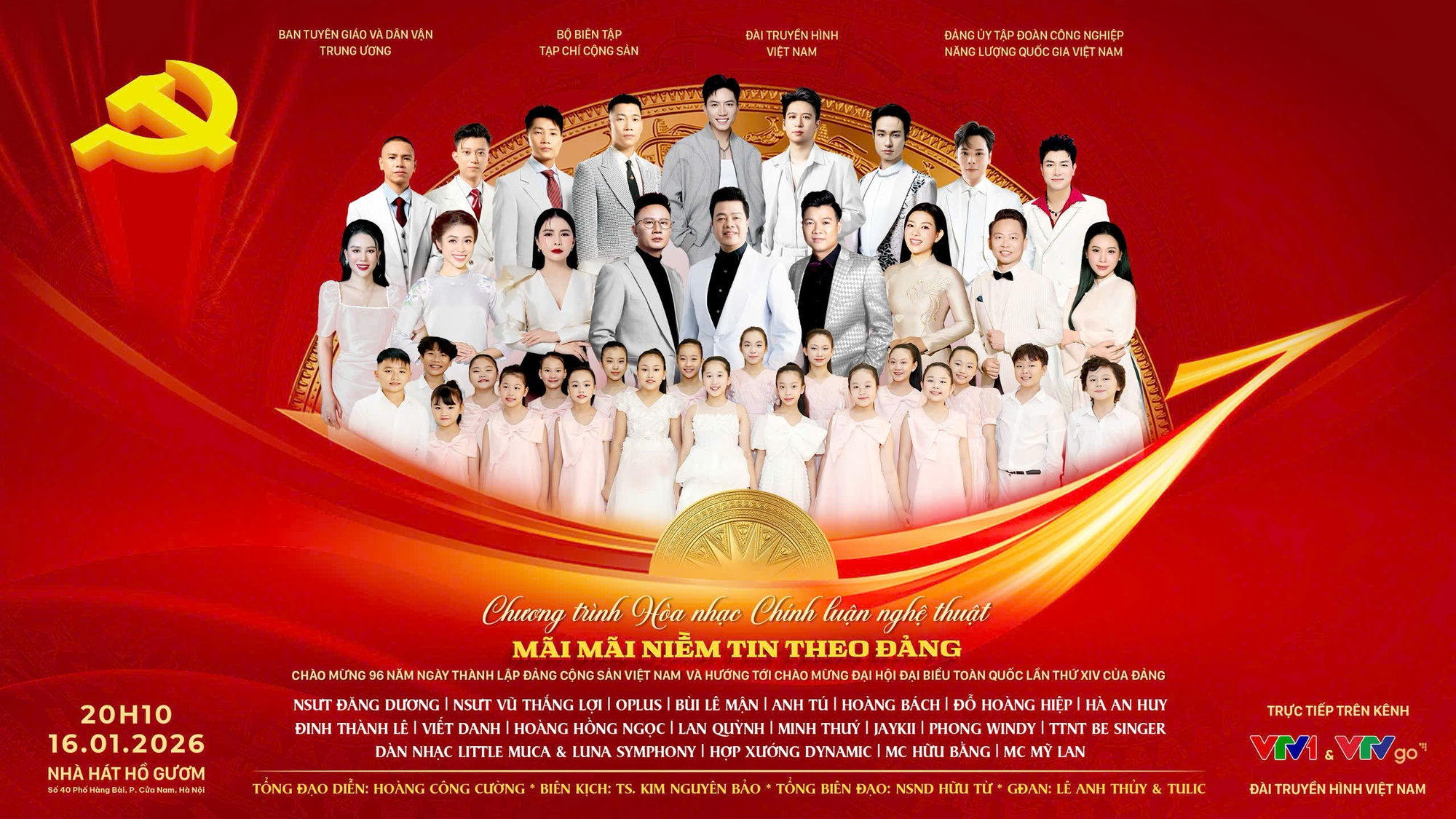 Chương trình hòa nhạc chính luận nghệ thuật đặc biệt Mãi mãi niềm tin theo Đảng 2026 truyền hình trực tiếp trên VTV1