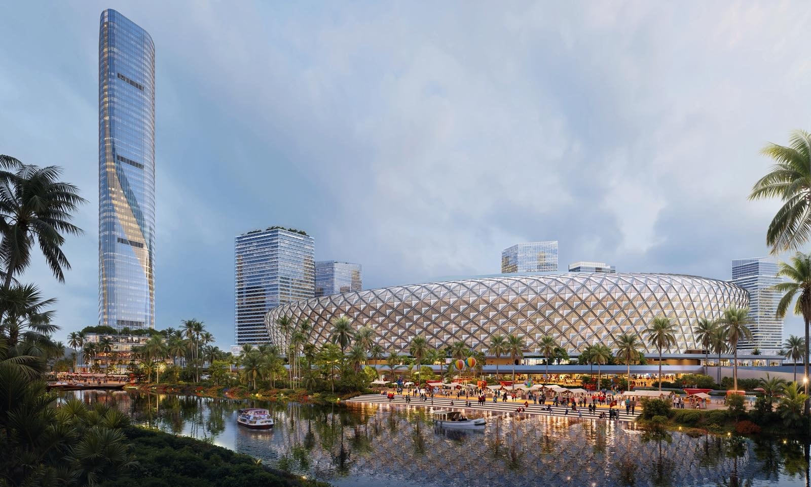 Sân vận động trung tâm với thiết kế lá dừa nước, mái che cách âm và điều hòa hiện đại