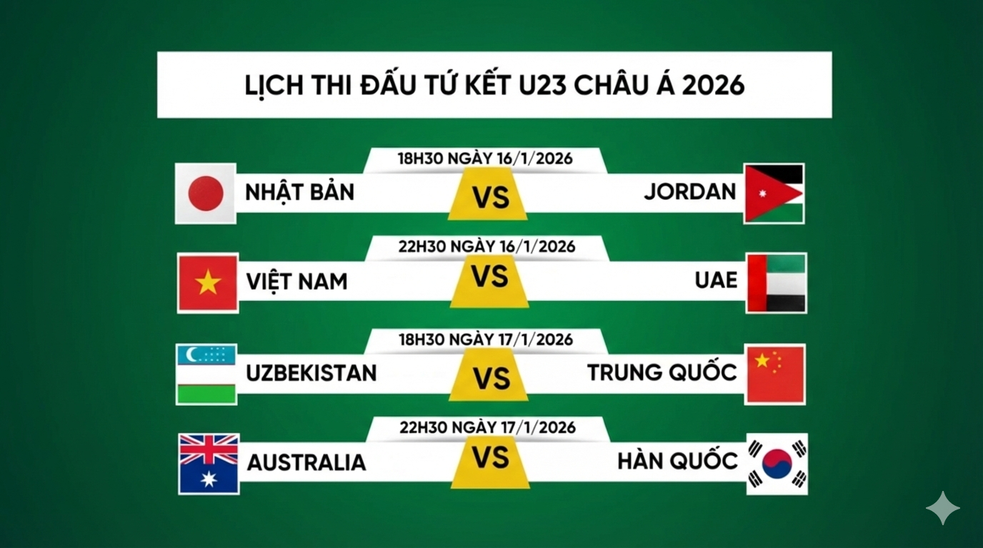 Ngày giờ thi đấu tứ kết U23 Châu Á hôm nay 16/1: U23 Việt Nam vs Iraq; Nhật Bản vs Jordan