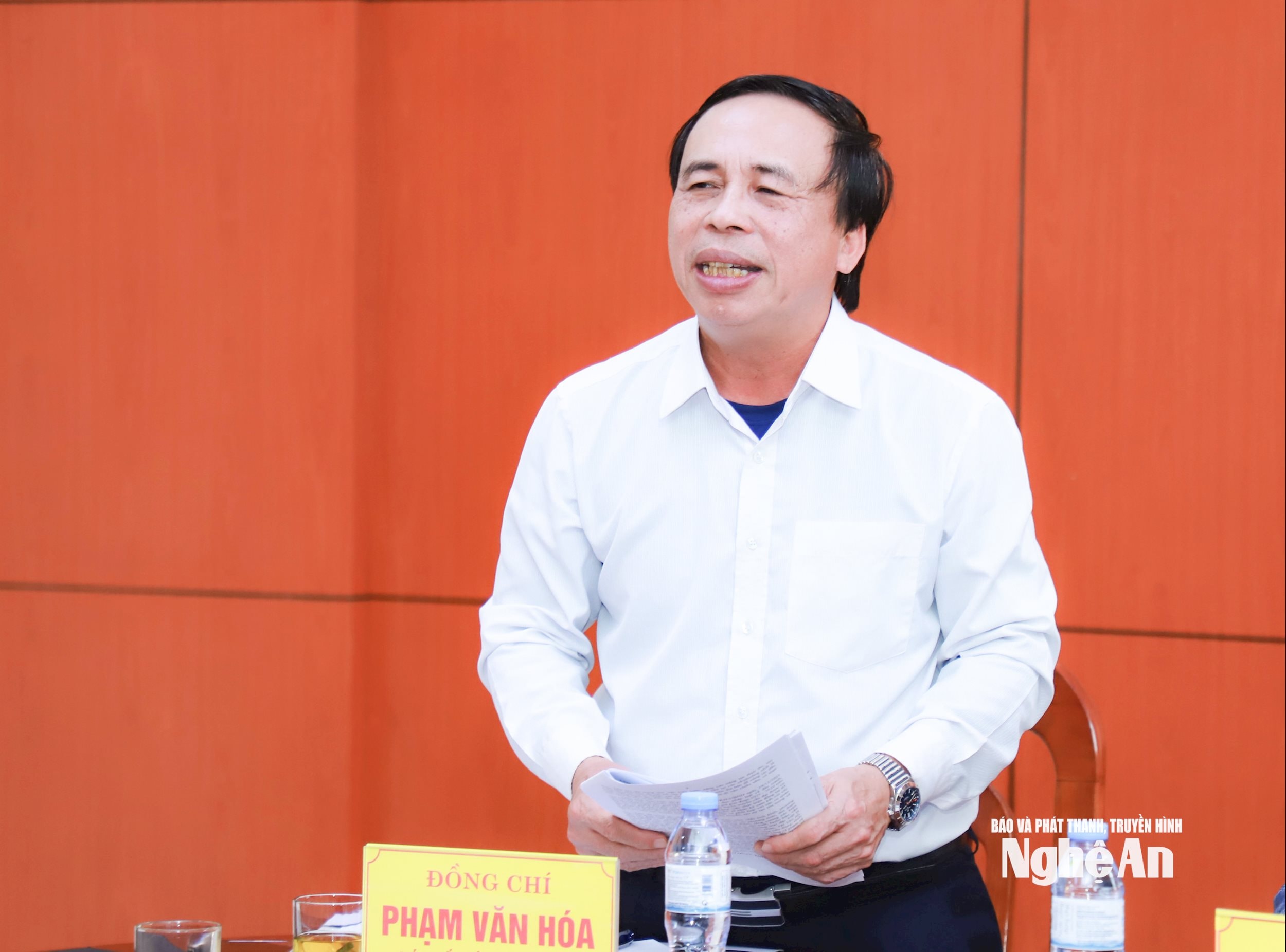 Đồng chí Phạm Văn Hóa - Giám đốc Sở Công Thương, Phó Trưởng ban Chỉ đạo 389 tỉnh phát biểu tại cuộc làm việc. Ảnh: Thành Duy