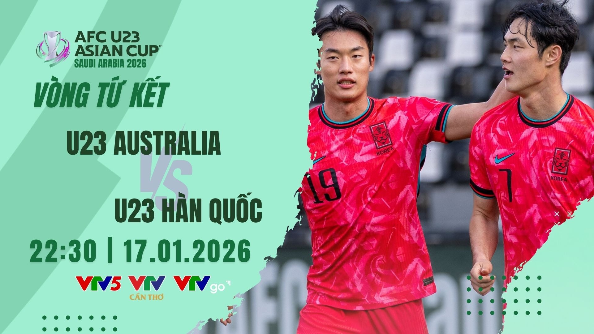 Trực tiếp U23 Hàn Quốc đấu với U23 Australia 22h30 ngày 17/1 