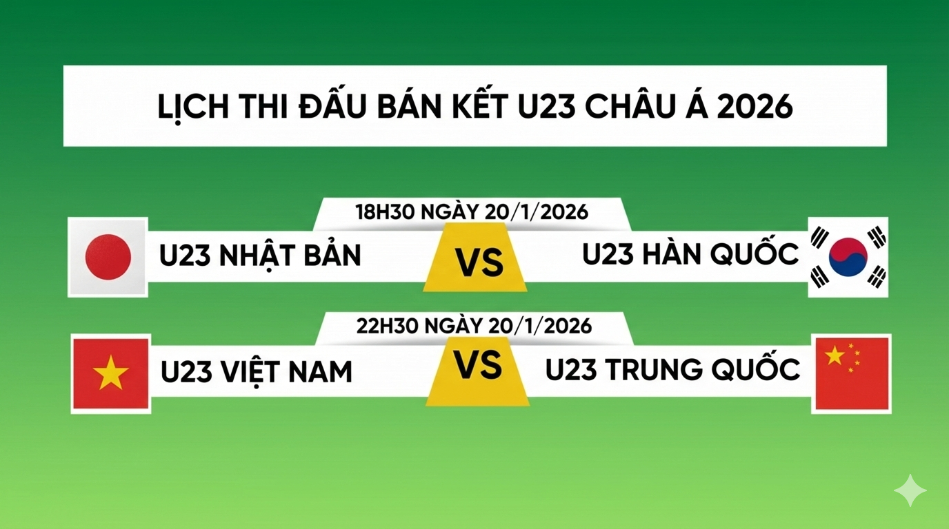 Link VTV5, VTV6 trực tiếp bán kết U23 Châu Á hôm nay 20/1/2026 