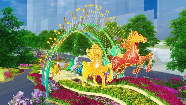 Phối cảnh tổng thể Đường hoa Nguyễn Huệ Tết Bính Ngọ 2026 với chủ đề Xuân hội tụ - Vững bước vươn mình