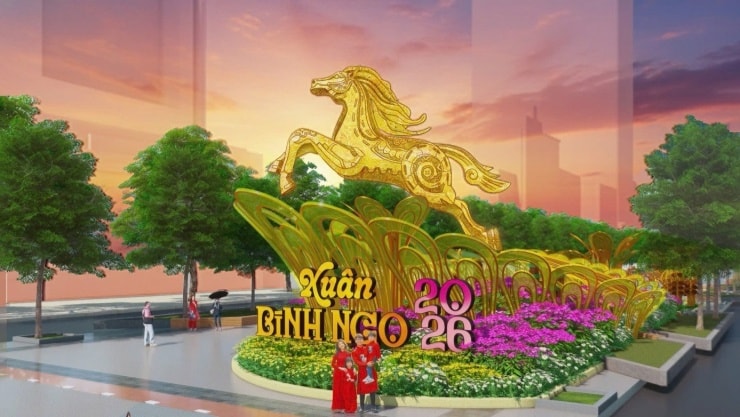 Phối cảnh ban đêm tại Đường hoa Nguyễn Huệ 2026