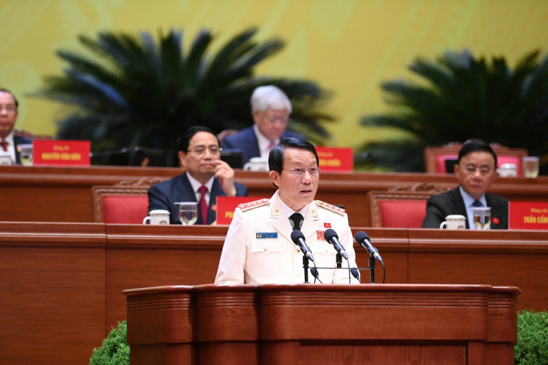 Bộ trưởng Lương Tam Quang tham luận tại Đại hội XIV. Ảnh CAND