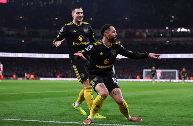 Matheus Cunha ăn mừng bàn thắng quyết định giúp Man Utd hạ gục Arsenal.