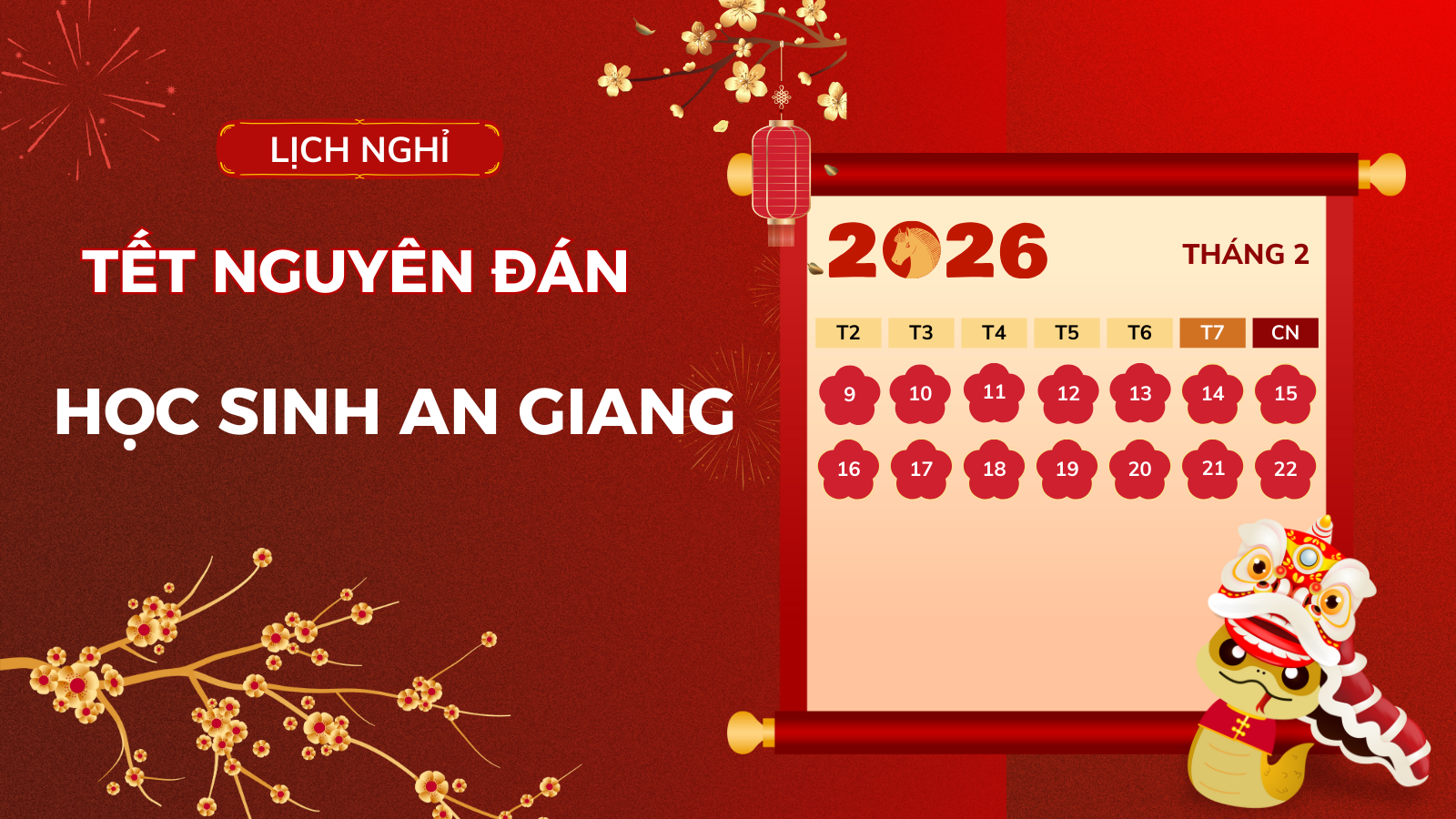 Lịch nghỉ Tết Nguyên đán 2026 của học sinh An Giang
