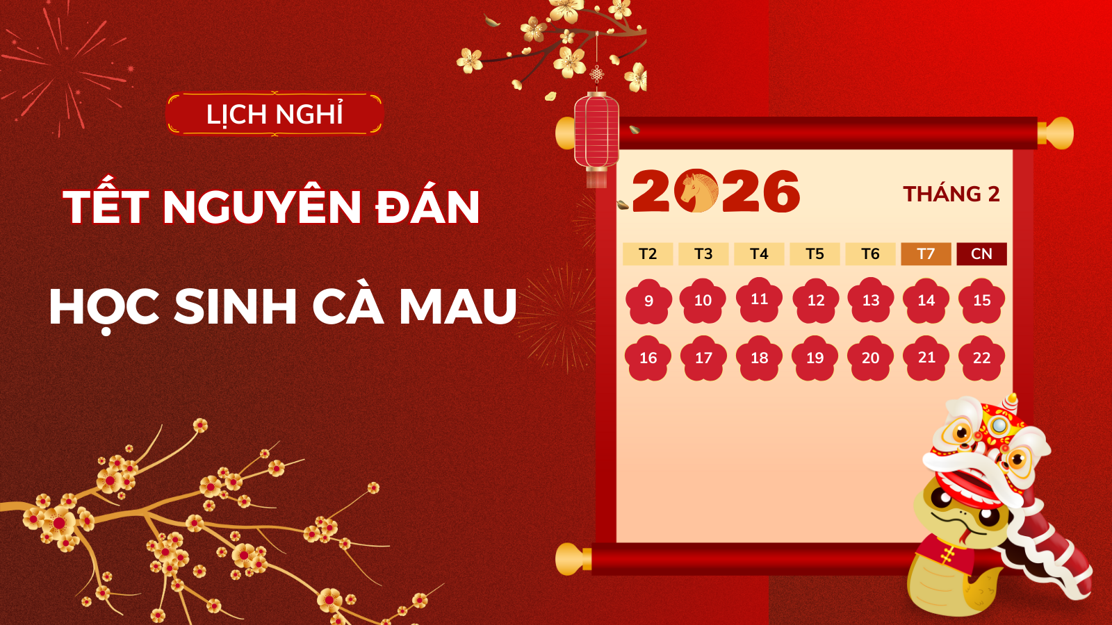 Lịch nghỉ Tết Nguyên đán 2026 của học sinh Cà Mau
