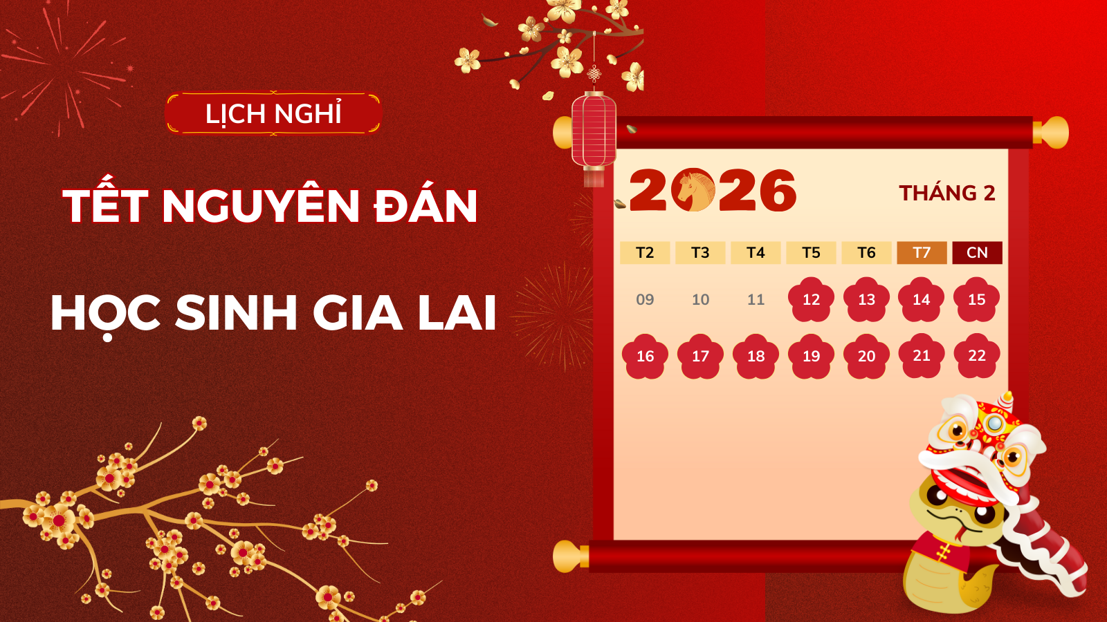 Lịch nghỉ Tết Nguyên đán 2026 của học sinh Gia Lai