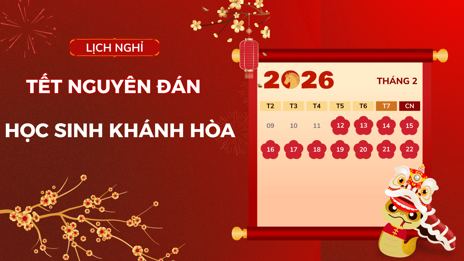 Lịch nghỉ Tết Nguyên đán 2026 của học sinh Khánh Hòa