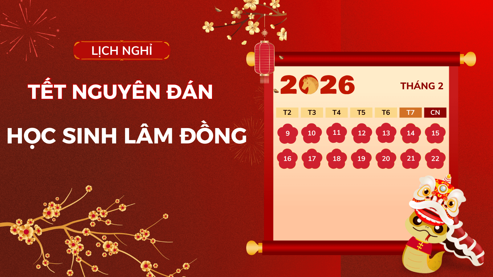 lịch nghỉ TẾT NGUYÊN ĐÁN Học sinh Lâm Đồng