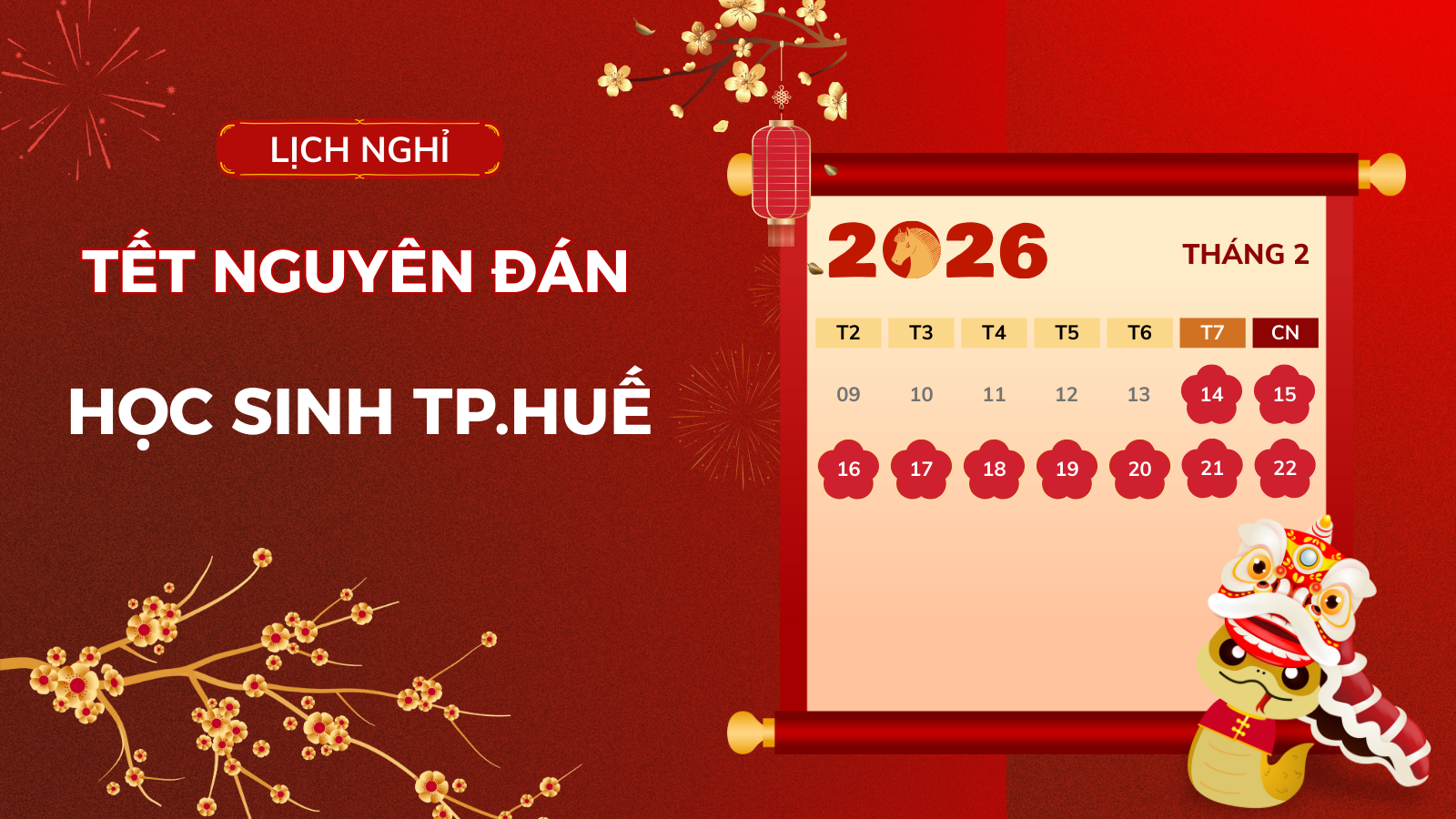 Lịch nghỉ Tết Nguyên đán 2026 của học sinh TP.Huế