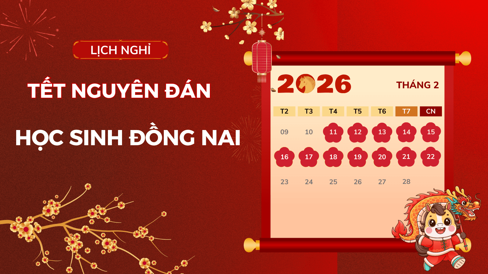 Lịch nghỉ Tết Âm lịch 2026 của học sinh Đồng Nai