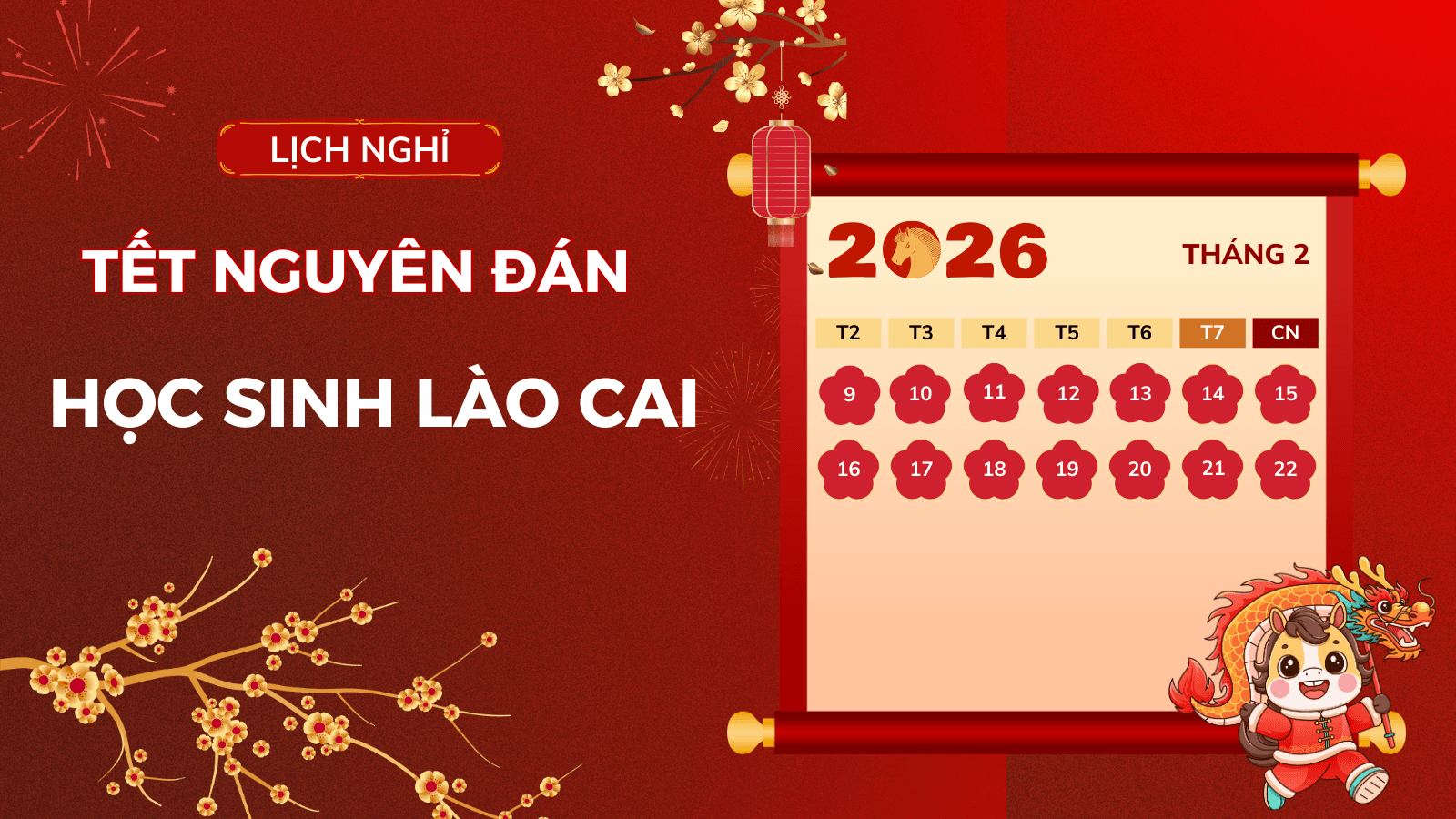 Lịch nghỉ Tết Âm lịch 2026 của học sinh Lào Cai