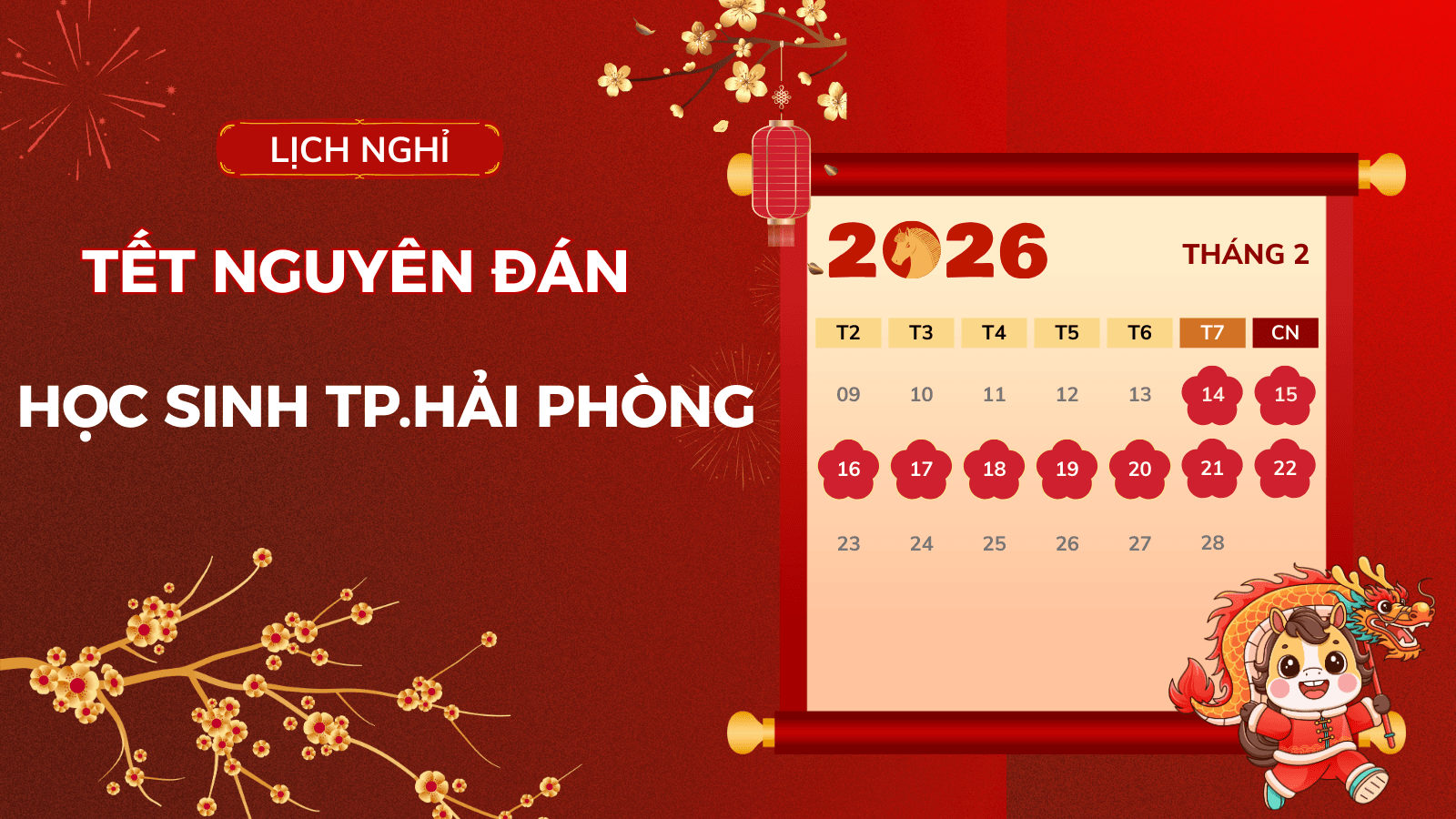 Lịch nghỉ Tết Âm lịch 2026 của học sinh TP.Hải Phòng