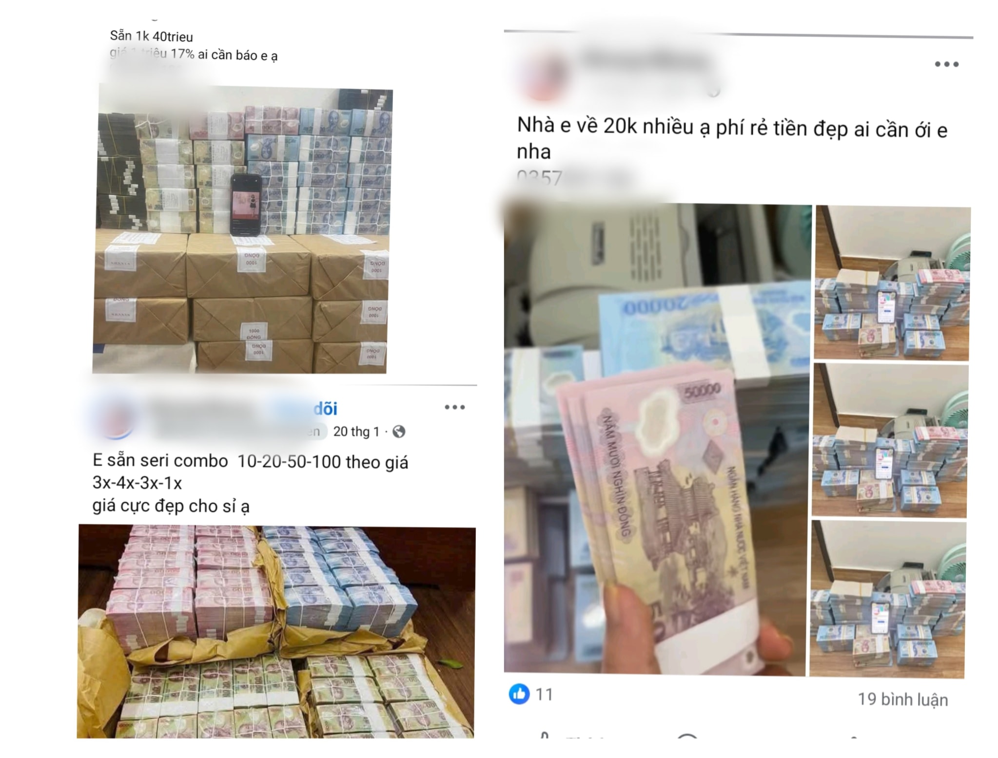 Các lời rao đổi tiền lẻ có mất phí được đăng tải công khai trên mạng xã hội. Ảnh: Tiến Đông