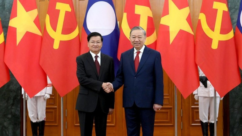 Ngày 26/1/2026, ngay sau Lễ đón cấp Nhà nước, Tổng Bí thư Tô Lâm đã hội đàm với Tổng Bí thư, Chủ tịch nước Lào Thongloun Sisoulith tại Trụ sở Trung ương Đảng. (Ảnh: ĐĂNG KHOA)