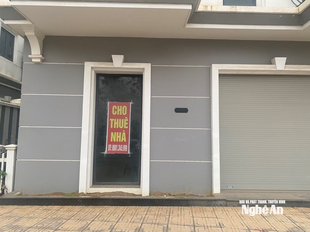 Một dãy biệt thự tại phường Thái Hòa đã treo biển cho thuê nhiều tháng qua nhưng vẫn chưa tìm được khách. Ảnh: Văn Trường