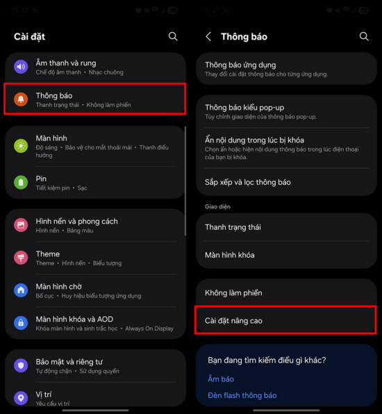 Truy cập cài đặt thông báo trên điện thoại