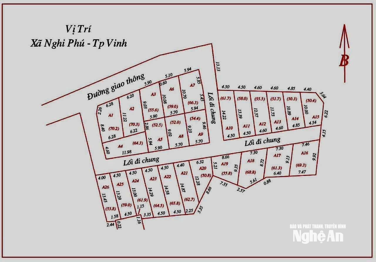 Sơ đồ khu đất phân lô tại phường Vinh Phú. Ảhh Đào Tuấn