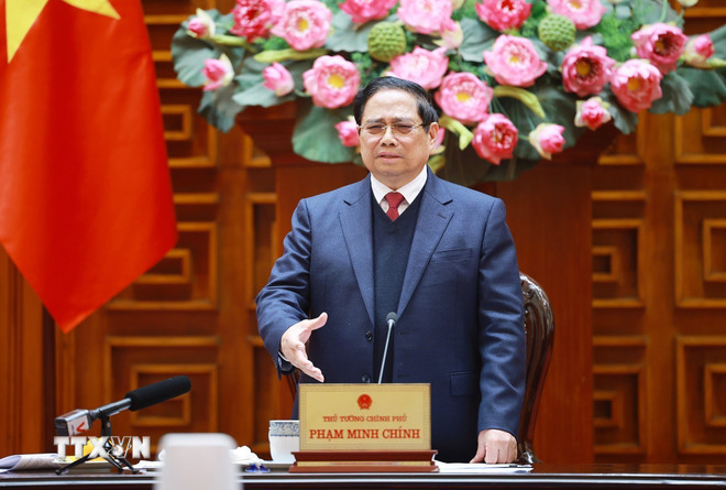 Thủ tướng Phạm Minh Chính phát biểu tại Phiên họp lần thứ năm của Ban Chỉ đạo xây dựng nhà máy điện hạt nhân. (Ảnh: Dương Giang/TTXVN) ttxvn-thu-tuong-chu-tri-phien-hop-lan-thu-nam-cua-ban-chi-dao-xay-dung-nha-may-dien-hat-nhan-3.jpg