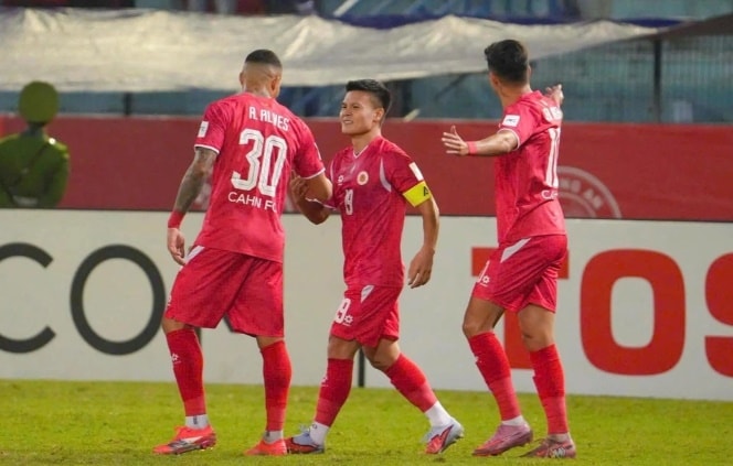 Trận đấu giữa CLB Công an Hà Nội và Tampines Rovers tại sân Hàng Đẫy