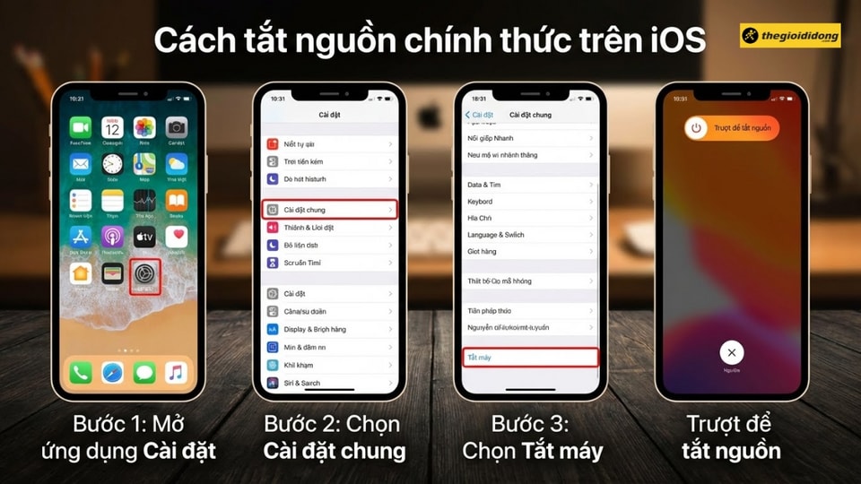 Tắt nguồn trong cài đặt iOS