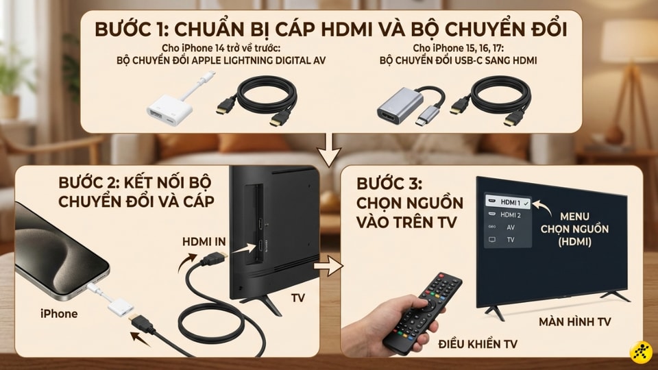 Kết nối iPhone với tivi qua cáp HDMI