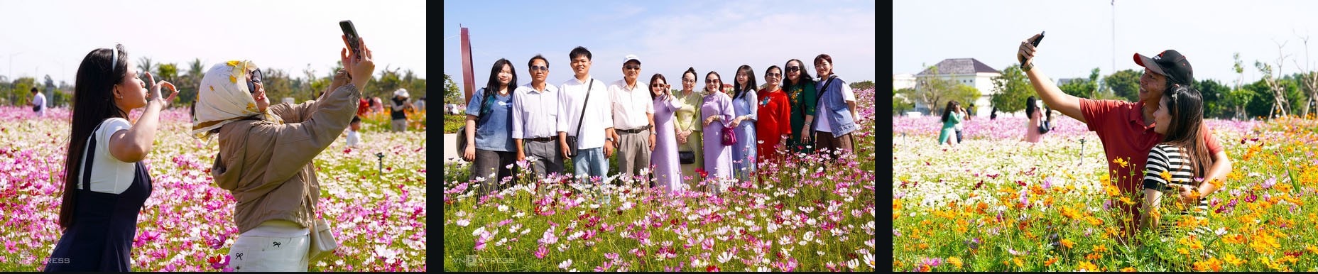 Các lối đi nhỏ giữa vườn hoa luôn nhộn nhịp khách du xuân