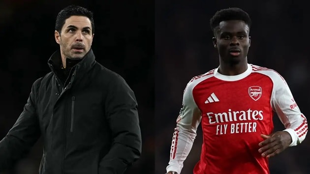 HLV Mikel Arteta quyết định để Bukayo Saka thi đấu ở trung tâm hàng tiền vệ trong trận gặp Wigan.