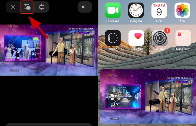 Biểu tượng tính năng Picture-in-Picture trên trình phát video
