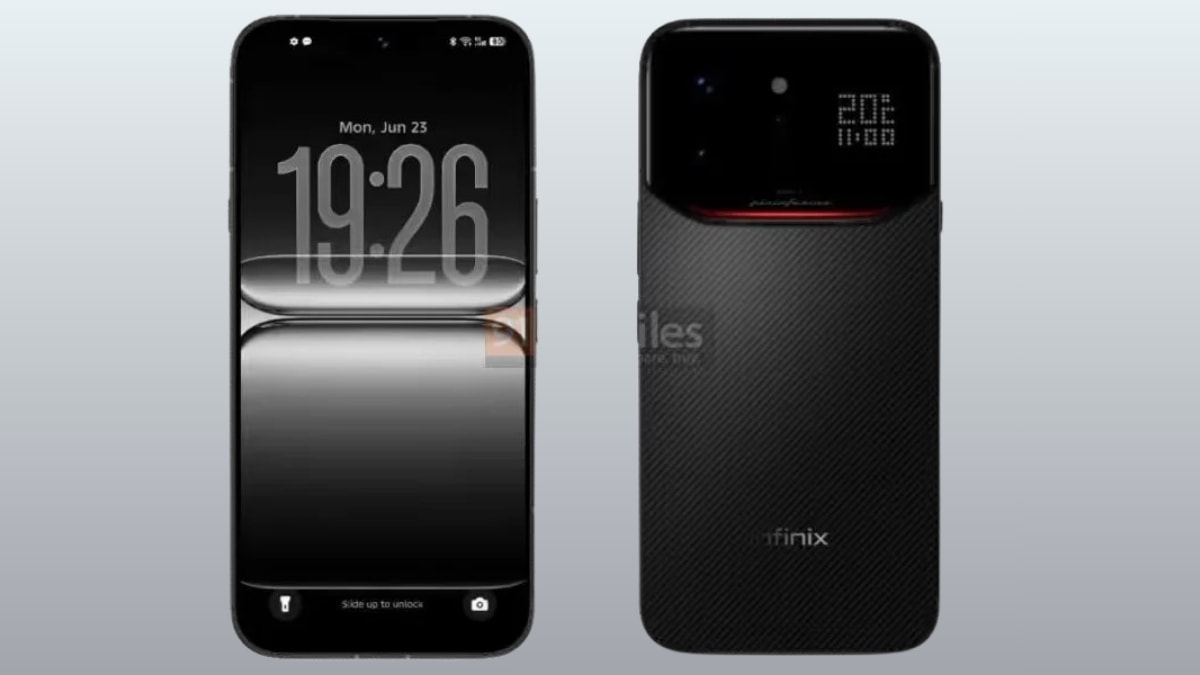 Mặt lưng Infinix Note 60 Ultra với mô-đun camera kéo dài tràn viền và màn hình phụ tích hợp