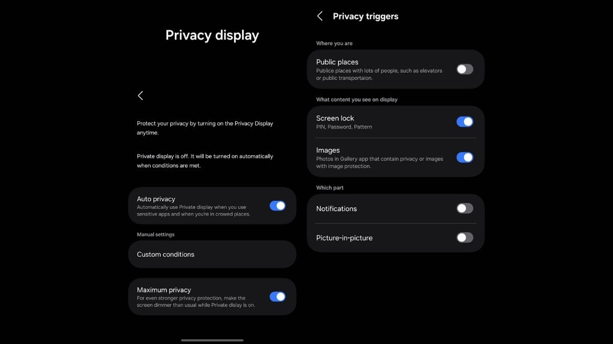 Tính năng Privacy Display trên Galaxy S26 Ultra có thể tự động kích hoạt khi mở ứng dụng nhạy cảm
