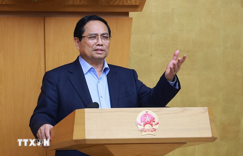 Thủ tướng Phạm Minh Chính chủ trì họp đánh giá tình hình Tết Nguyên đán Bính Ngọ. (Ảnh: Dương Giang/TTXVN)
