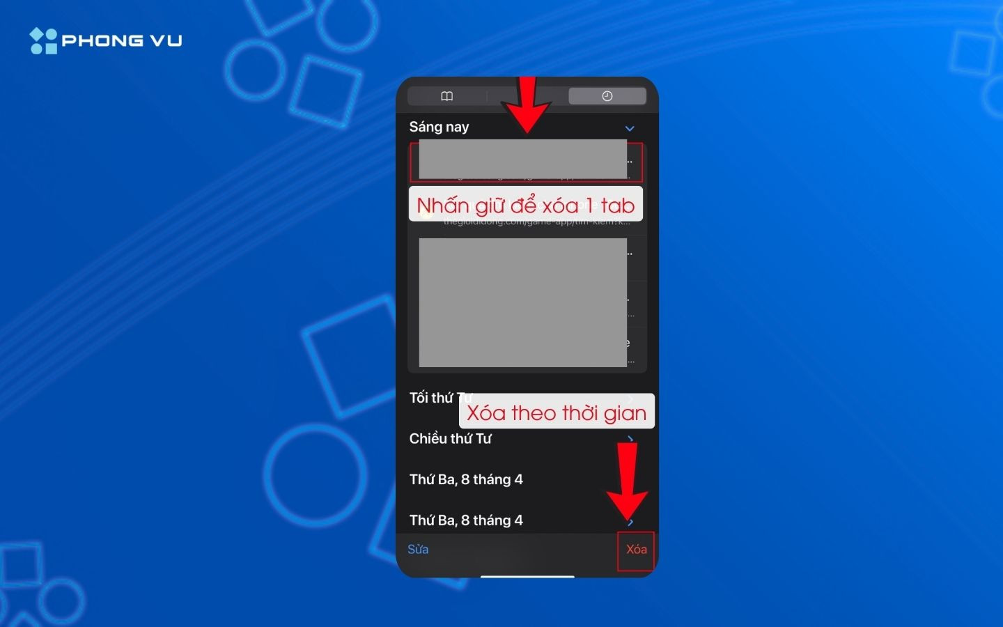 Xóa từng tab lịch sử