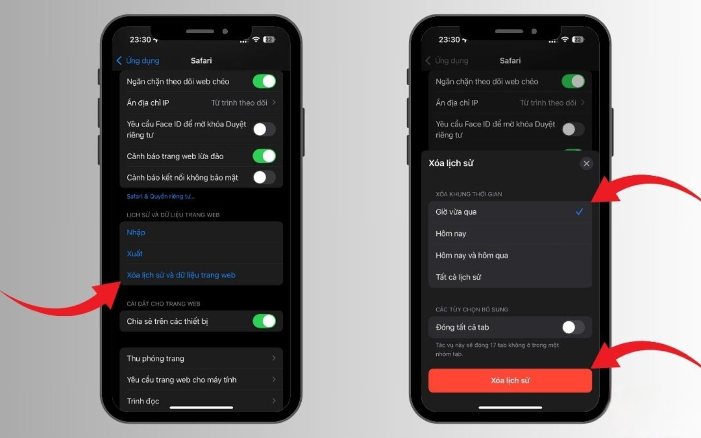 Xác nhận xóa dữ liệu trang web
