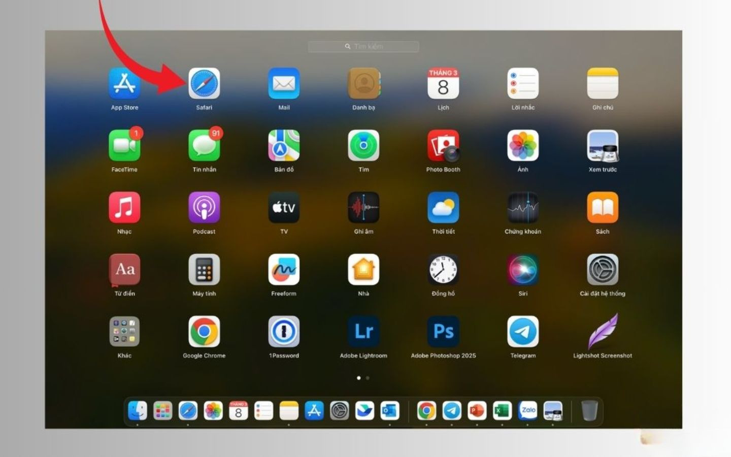 Mở Safari trên MacBook